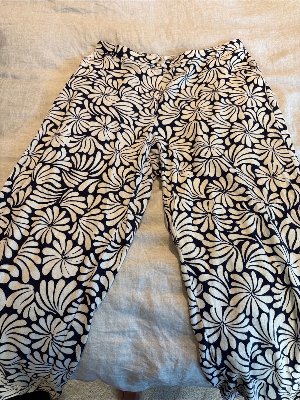 MNG Navy and White Floral Wide-Leg Pants - XL
